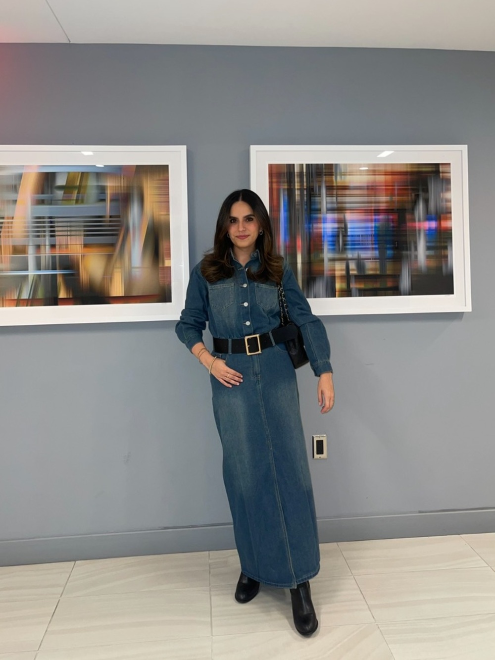 Denim Button-Front Maxi Dress in Classic Blue